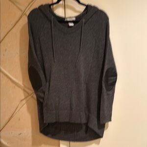 Design History Gray Hooded Sweater with Black Elbow Patches